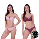 Kit 2 Conjunto de Lingerie Sutiã com Bojo e Calcinha Básico - KIT 2 CONJUNTO BÁSICO ROSA BORDO