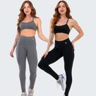 Kit 2 Conjunto Fitness Top Alça e Calça Legging Cós Alto Feminino Liso Básico Academia Kit 2 Conjunto Fitness Top Alça e Calça Legging Cós Alto Feminino Liso Básico Academia