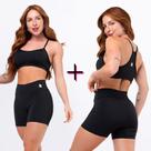 Kit 2 Conjunto Fitness Top Alça Short Legging Liso Meia Coxa Blackout Zero Transparência Academia