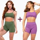 Kit 2 Conjunto Fitness Top Alça Short Legging Liso Meia Coxa Blackout Zero Transparência Academia