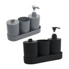 Kit 2 Conjunto Para Banheiro Cinza e Preto Lyor Porta Escovas e Dispenser Para Sabonete Liquido