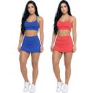KIT 2 Conjunto Top Alça Fina E Short Saia Bella Fiore Roupa Para Academia Treino Fitness Musculação Tamanho:MCor:Azul+V