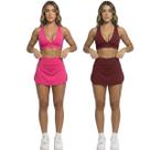 KIT 2 Conjunto Top Bojo e Short Saia Bella Fiore Roupas para Academia Treino Fitness Musculação Tamanho:GCor:Rosa+Vinho