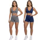 KIT 2 Conjunto Top Com Bojo E Short Suplex Bella Fiore Roupa Para Academia Moda Fitness Musculação Tamanho:MCor:Cinza+M