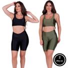 Kit 2 Conjunto Top e Bermuda 3D Academia Fitness Bruna PRETO E VERDE MUSGO
