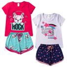 Kit 2 Conjunto Verão Infantil Feminino Blusinha e Shorts em Algodão + Cotton Roupa Menina Estampas Divertidas Tamanhos 04 06 08