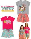 Kit 2 Conjunto Verão Infantil Juvenil Feminino Blusinha e Shorts em Algodão + Cotton Roupa Menina Tamanhos 10 12 14 16