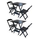 Kit 2 Conjuntos de Mesa Dobravel com 2 Cadeiras de Madeira 70x70 - Preto