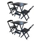 Kit 2 Conjuntos de Mesa Dobravel com 2 Cadeiras de Madeira 70x70 - Preto
