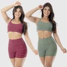 Kit 2 Conjuntos Fitness Poliamida Resenha Sport Top Short com Alta Elasticidade e Conforto Ideal para Academia e Treinos