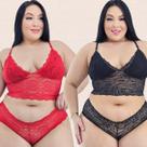Kit 2 Conjuntos Lingerie Plus Size Renda Sutiã Sem Bojo Calcinha Caleçon