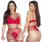Kit 2 Conjuntos Lingerie Sem Bojo Sensual c/ Cinta Liga Corrente
