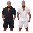 Kit 2 Conjuntos masculino liso Camisa e Short Preta e Branco