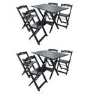 Kit 2 Conjuntos Mesa Dobrável Madeira 110x70 com 4 Cadeiras Personalizada Hei Preta - Tarimatã