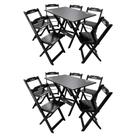 Kit 2 Conjuntos Mesa Dobrável Madeira 110x70 com 6 Cadeiras Personalizada Hei Preta - Tarimatã