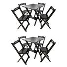 Kit 2 Conjuntos Mesa Dobrável Madeira 70x70 com 4 Cadeiras Personalizada Jack Preta - Tarimatã