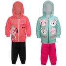 Kit 2 Conjuntos Moletom Infantil Feminino Blusa e Calça Flanelado, c/ Capuz Ziper Punhos Roupa Menina Inverno Tamanhos 01 02 03