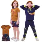 Kit 2 Conjuntos Pijama Infantil para Meninos ou Meninas 1 Inverno Meia Estação e 1 Verão, Malha Macia Algodão
