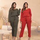 Kit 2 Conjuntos Plus Size Moda Confortável Casual Premium Moderno Luxo Tamanho:GGCor:VERDE MILITAR