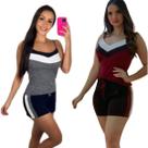 kit 2 conjuntos short com blusa regata feminino