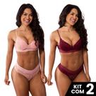 Kit 2 Conjuntos Sutiã Bojo e Calcinha Renda Com Elástico na Cintura Kit 2 Conjuntos Sutiã Bojo e Calcinha Renda Com Elástico na Cintura