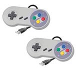 Kit 2 Controles Joystick USB Para PC Estilo Super N Sem logo Botões Coloridos SNES