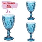 Kit 2 Copo Taça de Vidro Diamante Azul Para Agua 300ml