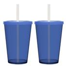 Kit 2 Copos Casal Canudo E Tampa Cinema Filmes 670ml Lisos Cor:azul Marinho