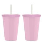 Kit 2 Copos Casal Canudo E Tampa Cinema Filmes 670ml Lisos Cor:rosa