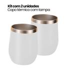 Kit 2 COPOS_Copo Térmico Tipo Cuia Com Tampa, 350ml, Parede Dupla Inox, Café, Água, Cerveja, Branco