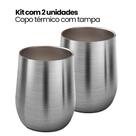 Kit 2 COPOS_Copo Térmico Tipo Cuia Com Tampa, 350ml, Parede Dupla Inox, Café, Água, Cerveja, Inox