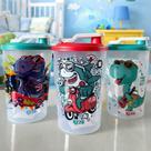 Kit 2 Copos Infantil Menina Menino Estampado Com Tampa Bico Nao Pinga 450ml Azzu