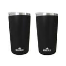 Kit 2 Copos Térmicos Aço Inox 420ML Preto p/ Água Cerveja Café - Quente e Frio Unica