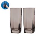 kit 2 Copos Texas Quadrado Vidro Cinza Mesa Posta Chique 320ml