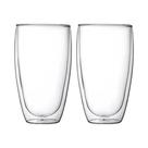 Kit 2 Copos Vidro Borossilicato Parede Dupla 470 ml p/ Suco Café Expresso Cappuccino Chá Bebidas