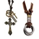 Kit 2 Cordão Colar Masculino Casual Legítimo Cruz + Argolas