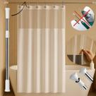 Kit 2 Cortinas Box Banheiro PVC Visor Antimofo Impermeável Varão Extensível 1,40 A 2,60m Sem Furo
