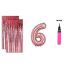 Kit 2 Cortinas Metalizadas e Balão Número Bomba de Ar- Rose