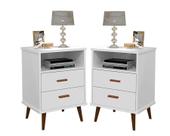 Kit 2 Criado Mesa De Cabeceira Decore Itália com 2 gavetas 1 nicho pés retrô em madeira