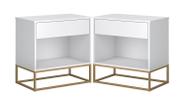 Kit 2 Criados Malta Branco com Base de Ferro Dourado