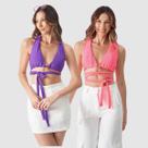 Kit 2 Cropped Biquini Cortininha Decote Multiformas Verão
