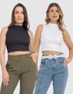 Kit 2 Cropped Blusa Feminina Canelada Gola Alta Casual Elegante Verão