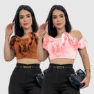 Kit 2 Cropped Blusa Manga Ciganinha Alfaiataria Babado Luxo Kit 2 Cropped Blusa Manga Ciganinha Alfaiataria Babado Luxo