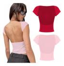 Kit 2 Cropped Costa Nua Rosa Chiclete + Vermelho Poliamida