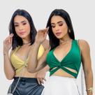 Kit 2 Cropped Feminino Bojo Regata Paty Cruzado Verão Top Lançamento