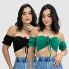 Kit 2 Cropped Feminino Decote Frontal Ciganinha Ajustável