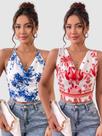 Kit 2 Cropped Feminino Multiformas Floral Tropical Frente Única Moda Elegante