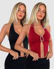 Kit 2 Cropped Feminino Regata Suplex Decote V Fivela Orgânica Moda Blogueira Tendência