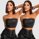 Kit 2 Cropped sem alça Faixa Couro Ziper Top Moda Balada Festa Chic Lançamento 2025