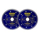 Kit 2 Discos Corte Porcelanato Diamantado Turbo Irwin 4 3/8'' 110mm Mármore Granito Cerâmica Serra